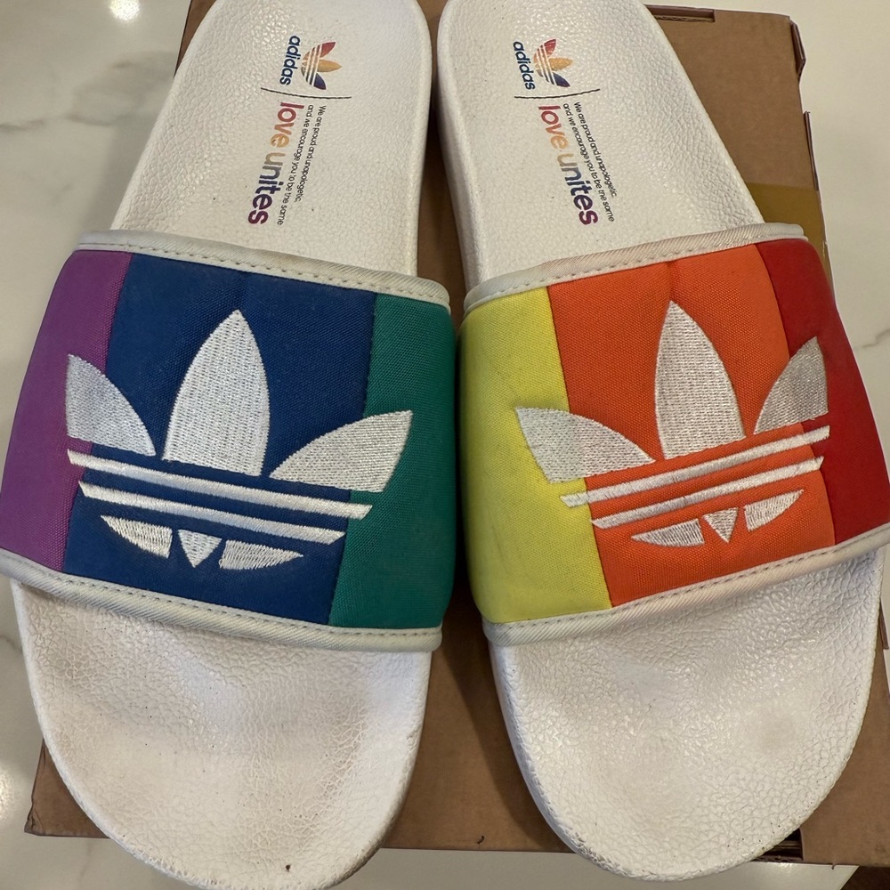 Adidas Love Unites White Slide Sandals